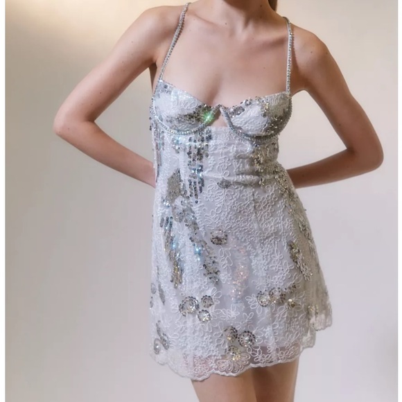 For Love And Lemons Dresses & Skirts - For Love & Lemons Small Opal Embroidered Sequin Mini Dress NO tags - PLEASE READ